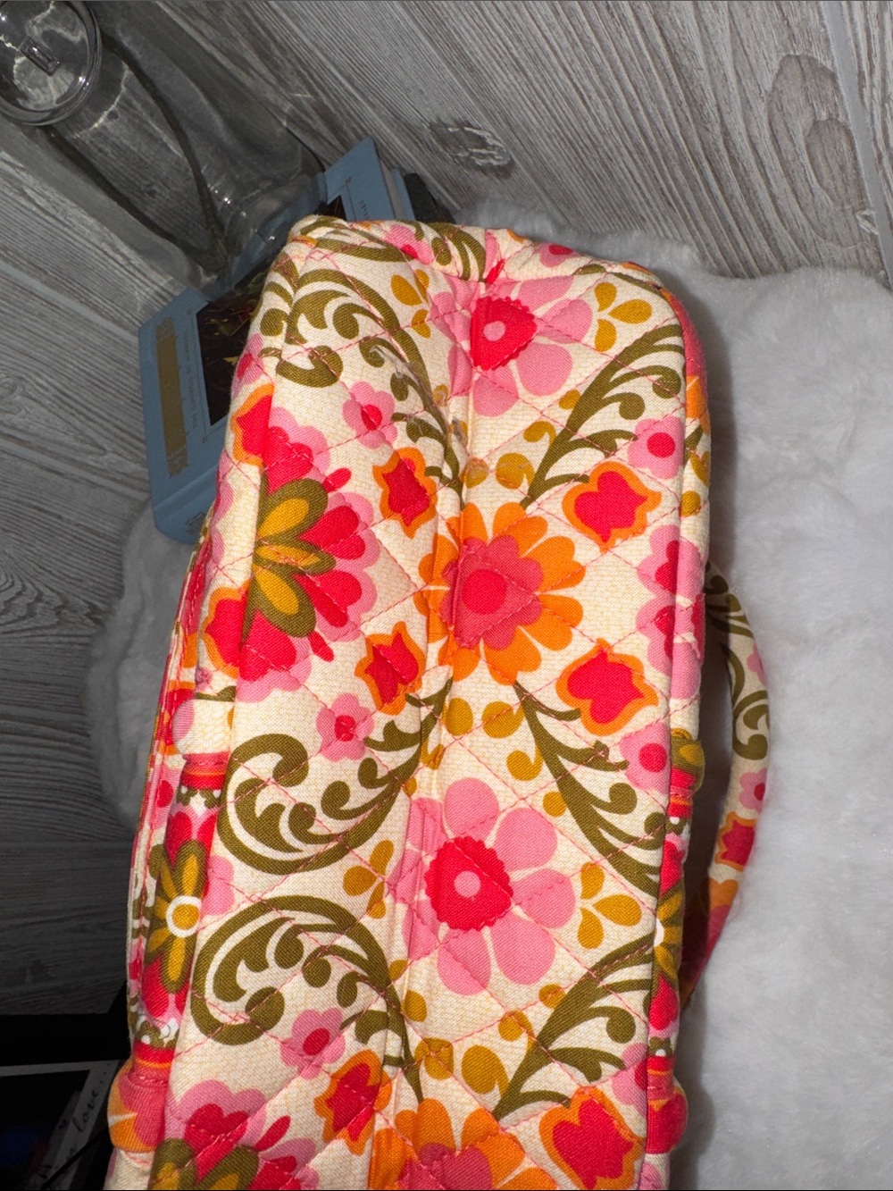 Vera Bradley Floral Quilted Handbag-Pink, Olive & Orange - Picture 10 of 11